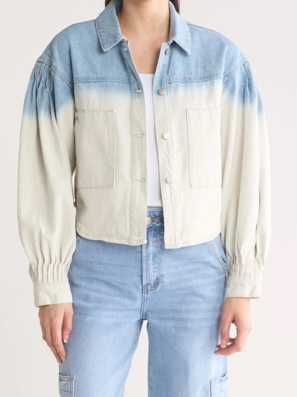 Avec Les Filles Dip-Dye Light Blue and Cream Jean Jacket